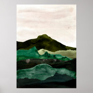 Watercolor abstract mountain landscape. Modern art Poster