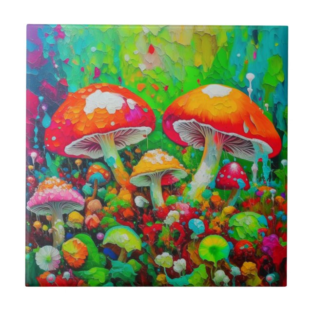 Watercolor Abstract Mushrooms  Ceramic Tile (Front)