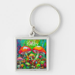 Watercolor Abstract Mushrooms Key Ring