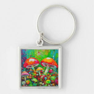 Watercolor Abstract Mushrooms  Key Ring
