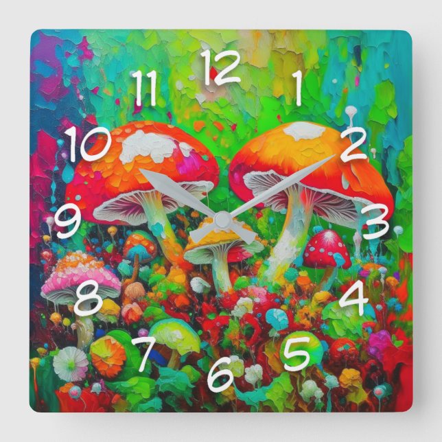 Watercolor Abstract Mushrooms  Square Wall Clock (Front)