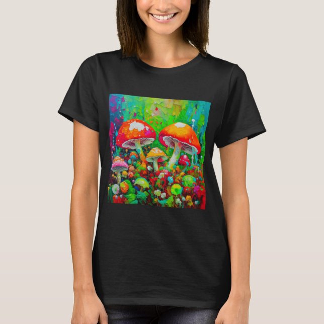 Watercolor Abstract Mushrooms  T-Shirt (Front)