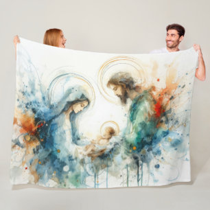 Watercolor Abstract Nativity Scene Fleece Blanket