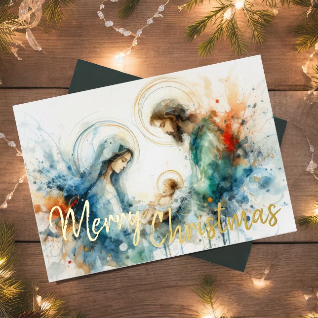 Watercolor Abstract Nativity Scene Foil Holiday Card (Creator Uploaded)