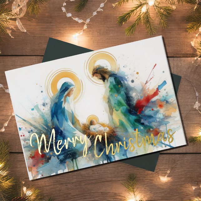 Watercolor Abstract Nativity Scene Foil Holiday Card (Creator Uploaded)