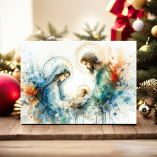 Watercolor Abstract Nativity Scene Holiday Card