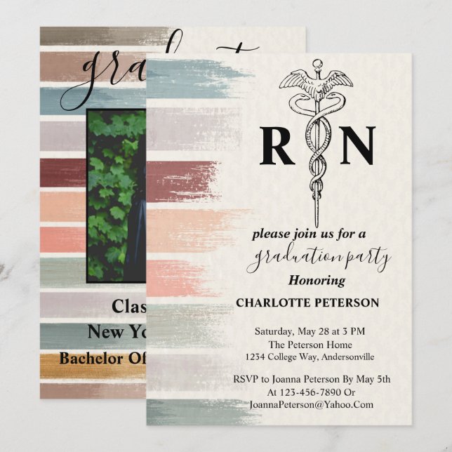 Watercolor Abstract  Nurse Graduation Party Photo  Invitation (Front/Back)