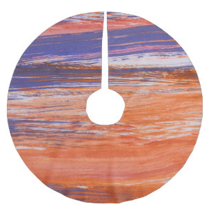 Watercolor Abstract: Orange Blue Blend Brushed Polyester Tree Skirt
