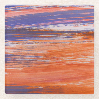 Watercolor Abstract: Orange Blue Blend Glass Coaster