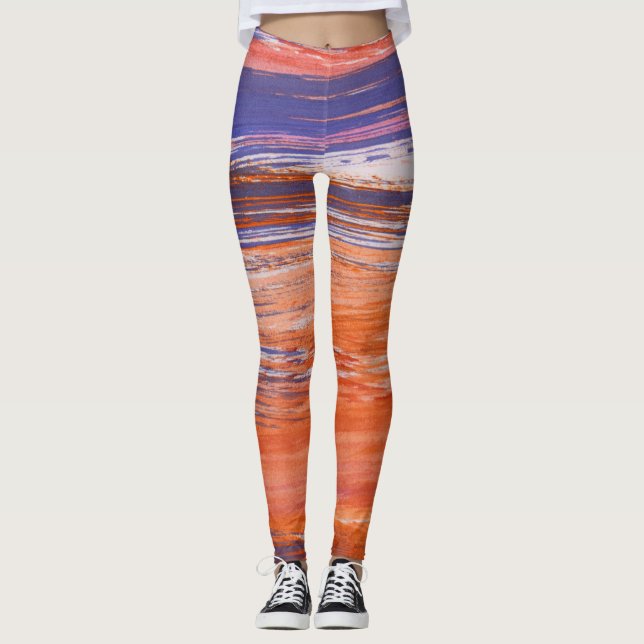 Watercolor Abstract: Orange Blue Blend Leggings (Front)