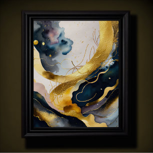 Watercolor Abstract Organic Painting Gold 4:5 Poster