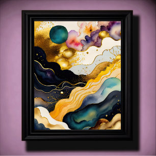 Watercolor Abstract Organic Painting Gold 4:5 Poster