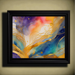 Watercolor Abstract Organic Painting Gold 5:4 Poster