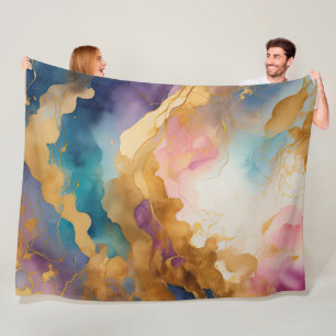 Watercolor Abstract Organic Painting Gold Fleece Blanket