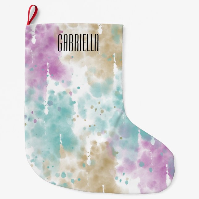 Watercolor Abstract Personalised Large Christmas Stocking (Front)