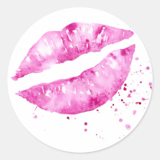 Watercolor abstract pink lips classic round sticker