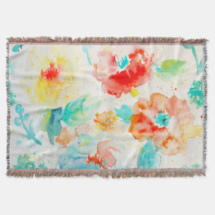 Watercolor Abstract Poppy Throw Rug Blanket