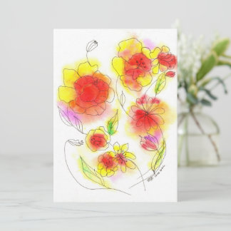 Watercolor abstract red and yellow flowers