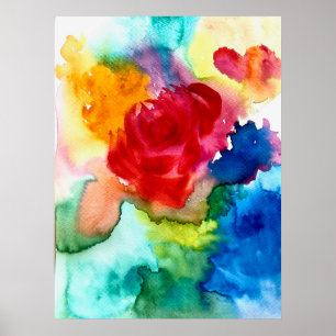 Watercolor abstract rose colourful poster