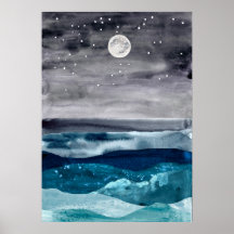 Watercolor abstract sea landscape Modern art ocean