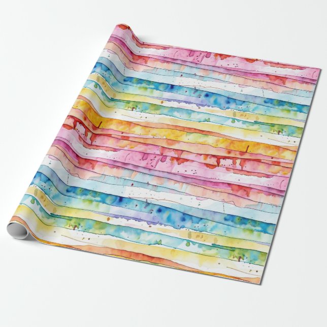 Watercolor Abstract Stripes Birthday Wrapping Paper (Unrolled)