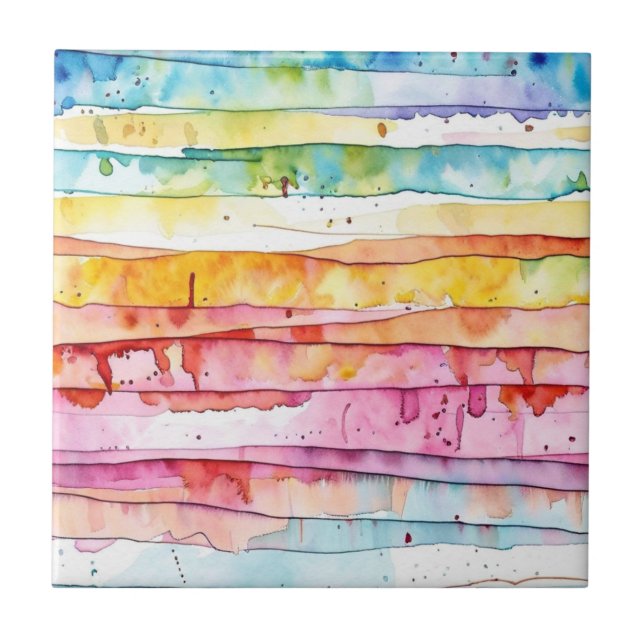 Watercolor Abstract Stripes Ceramic Tile (Front)