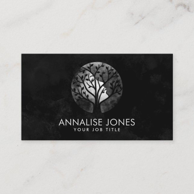 Watercolor Abstract Tree - Female Profile  Business Card (Front)