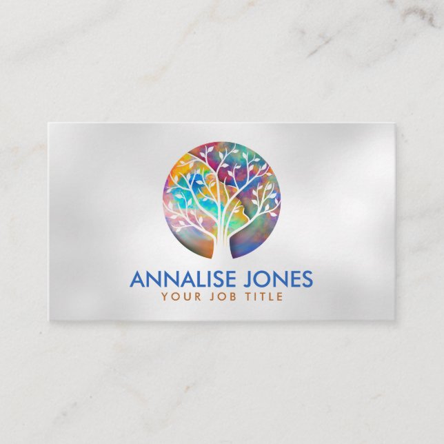Watercolor Abstract Tree - Female Profile Shape Business Card (Front)