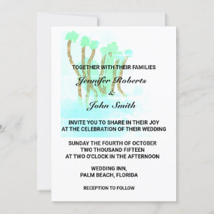 Watercolor Abstract Trees Teal Blue Artsy Wedding Invitation