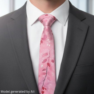Watercolor Abstract Vines with Pink Background Tie