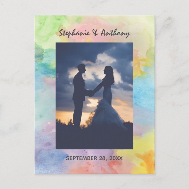 Watercolor Abstract Wedding Thank You Postcard (Front)