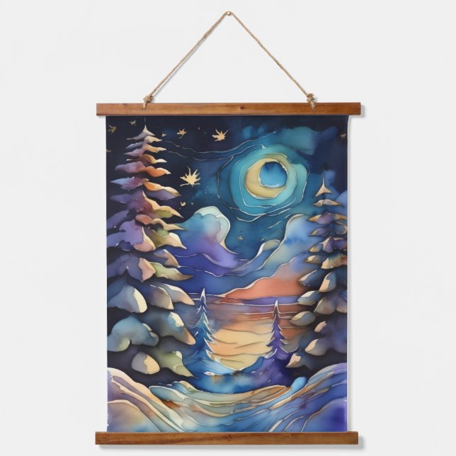 Watercolor Abstract Winter Scene Christmas Hanging Tapestry (Front)