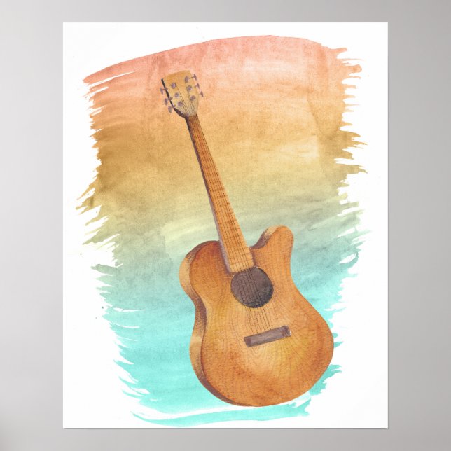 Watercolor Acoustic Guitar Poster (Front)