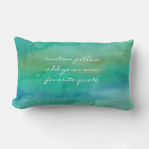 watercolor add text  turquoise and blue lumbar cushion