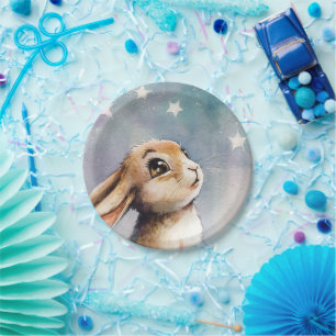 Watercolor adorable bunny rabbit paper plate