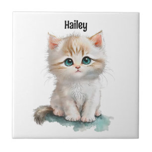 Watercolor Adorable Kitten with Blue Eyes  Ceramic Tile