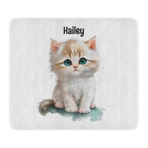 Watercolor Adorable Kitten with Blue Eyes  Cutting Board