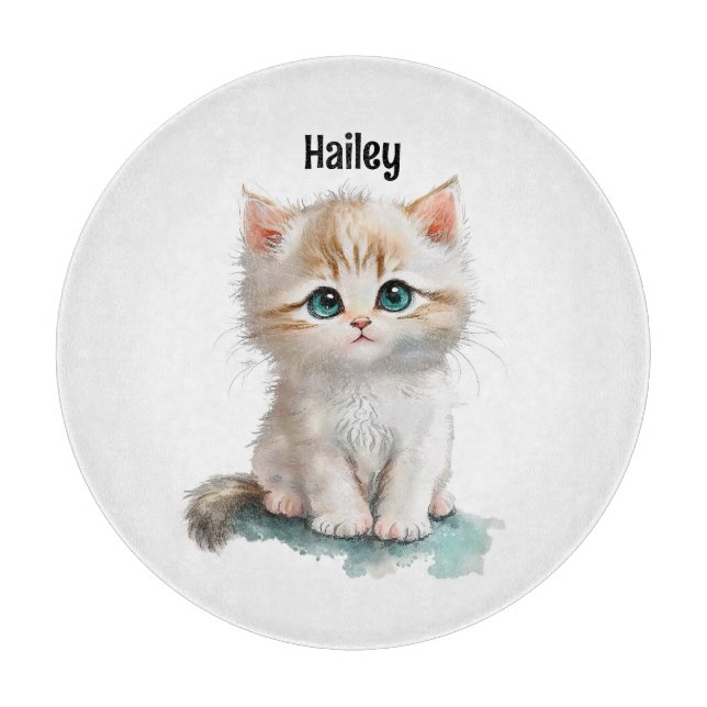 Watercolor Adorable Kitten with Blue Eyes  Cutting Board (Front)