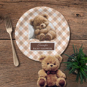 Watercolor Adorable Teddy Bear Baby Shower Paper Plate