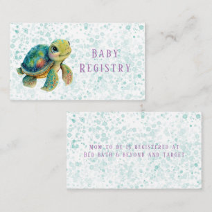 Watercolor Adorable Turtle Bubbles Baby Registry Enclosure Card