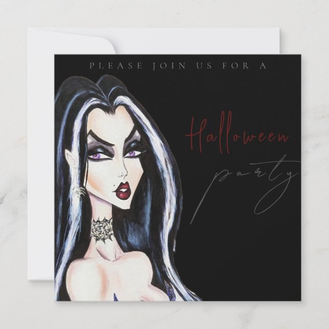 Watercolor Adult Black Halloween Party Invitation (Front)