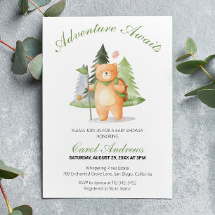 Watercolor Adventure Awaits Bear Baby Shower Invitation