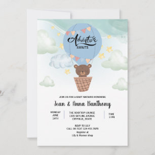  watercolor adventure awaits Bear baby shower Invitation