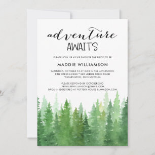 Watercolor Adventure Awaits Forest Bridal Shower   Invitation