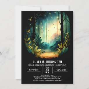 Watercolor Adventure Forest Woodland Birthday Invitation