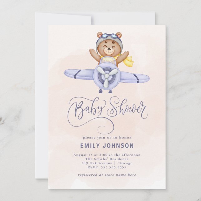 Watercolor Aeroplane Baby Shower Invitation (Front)