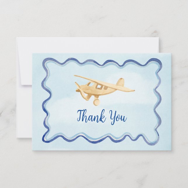 Watercolor Aeroplane Baby Thank You Cards (Front)