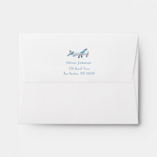 Watercolor Aeroplane Blue stripe Return address Envelope