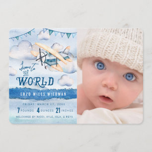 Watercolor Aeroplane Boy Birth Announcements
