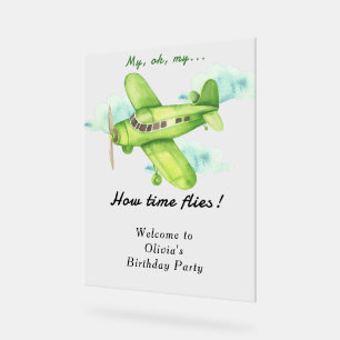 Watercolor Aeroplane Kids Birthday Acrylic Sign